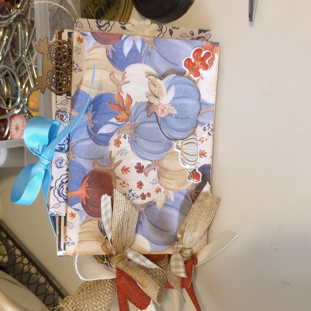 Scrapbook Autumn-Themed Card with Blue and Orange Accents
